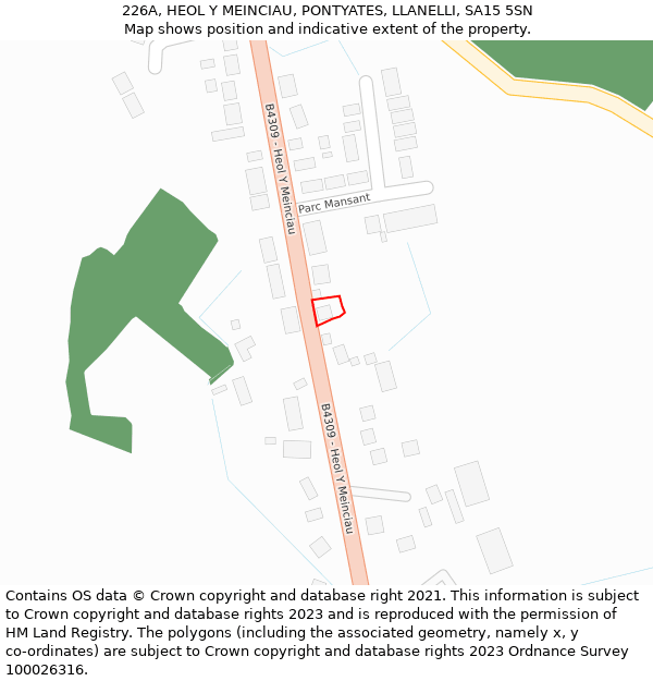 226A, HEOL Y MEINCIAU, PONTYATES, LLANELLI, SA15 5SN: Location map and indicative extent of plot