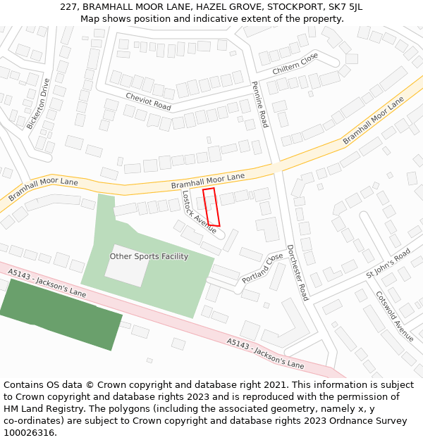 227, BRAMHALL MOOR LANE, HAZEL GROVE, STOCKPORT, SK7 5JL: Location map and indicative extent of plot