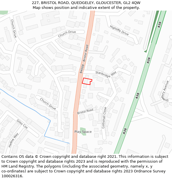 227, BRISTOL ROAD, QUEDGELEY, GLOUCESTER, GL2 4QW: Location map and indicative extent of plot