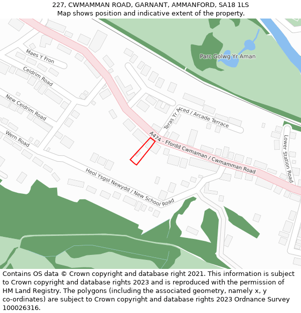 227, CWMAMMAN ROAD, GARNANT, AMMANFORD, SA18 1LS: Location map and indicative extent of plot