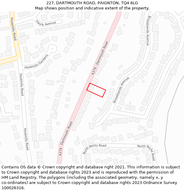 227, DARTMOUTH ROAD, PAIGNTON, TQ4 6LG: Location map and indicative extent of plot
