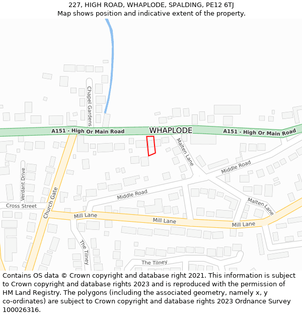 227, HIGH ROAD, WHAPLODE, SPALDING, PE12 6TJ: Location map and indicative extent of plot