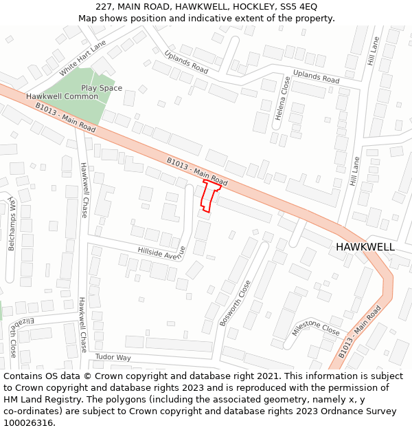 227, MAIN ROAD, HAWKWELL, HOCKLEY, SS5 4EQ: Location map and indicative extent of plot