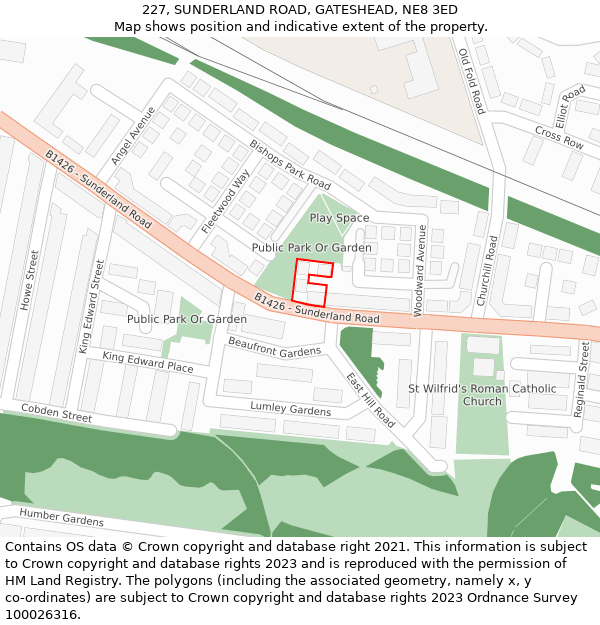 227, SUNDERLAND ROAD, GATESHEAD, NE8 3ED: Location map and indicative extent of plot
