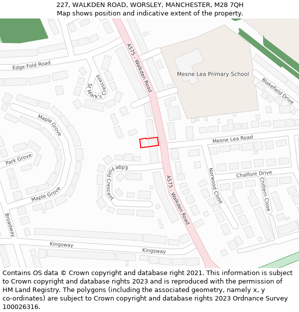227, WALKDEN ROAD, WORSLEY, MANCHESTER, M28 7QH: Location map and indicative extent of plot