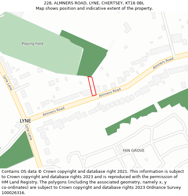 228, ALMNERS ROAD, LYNE, CHERTSEY, KT16 0BL: Location map and indicative extent of plot