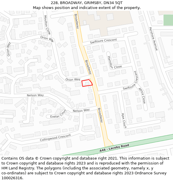 228, BROADWAY, GRIMSBY, DN34 5QT: Location map and indicative extent of plot