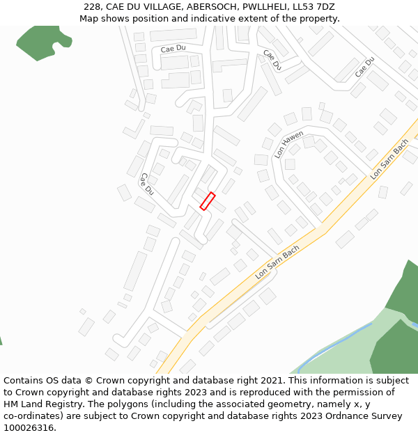 228, CAE DU VILLAGE, ABERSOCH, PWLLHELI, LL53 7DZ: Location map and indicative extent of plot