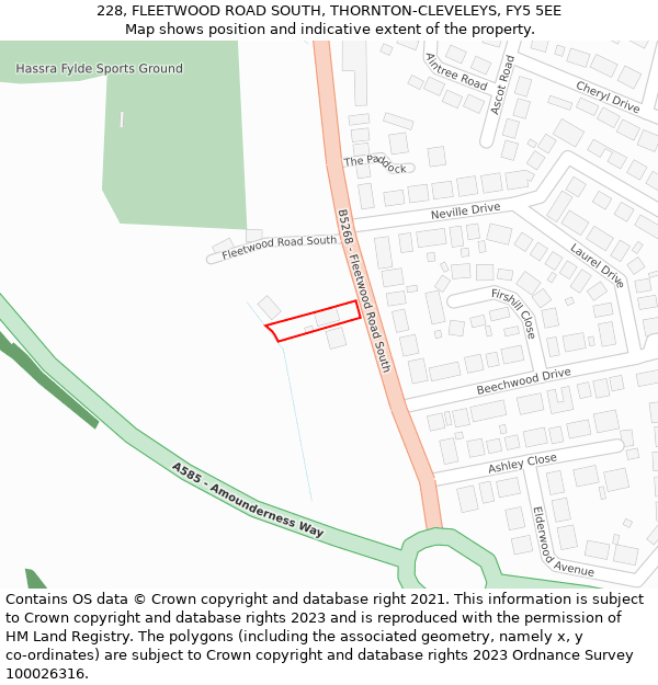 228, FLEETWOOD ROAD SOUTH, THORNTON-CLEVELEYS, FY5 5EE: Location map and indicative extent of plot