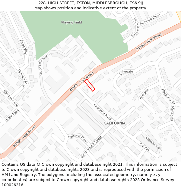 228, HIGH STREET, ESTON, MIDDLESBROUGH, TS6 9JJ: Location map and indicative extent of plot