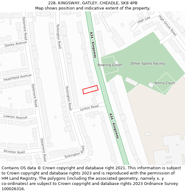 228, KINGSWAY, GATLEY, CHEADLE, SK8 4PB: Location map and indicative extent of plot