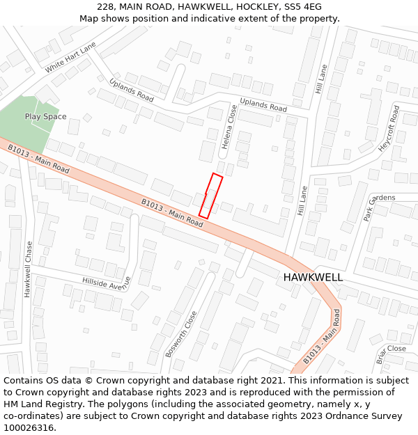228, MAIN ROAD, HAWKWELL, HOCKLEY, SS5 4EG: Location map and indicative extent of plot