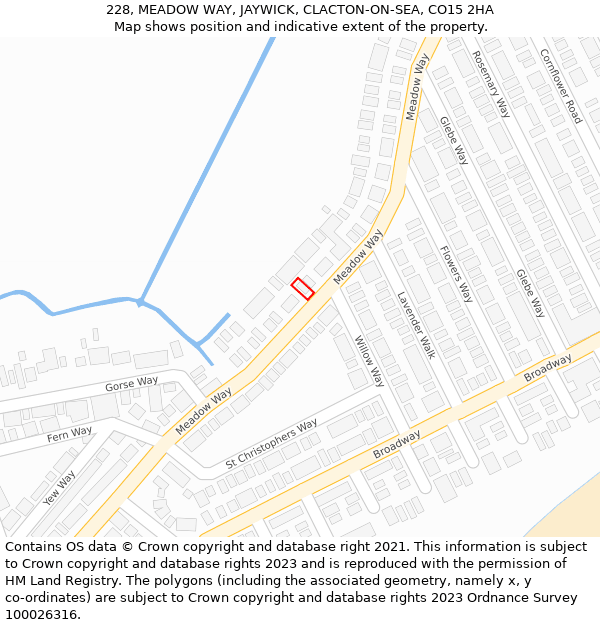 228, MEADOW WAY, JAYWICK, CLACTON-ON-SEA, CO15 2HA: Location map and indicative extent of plot