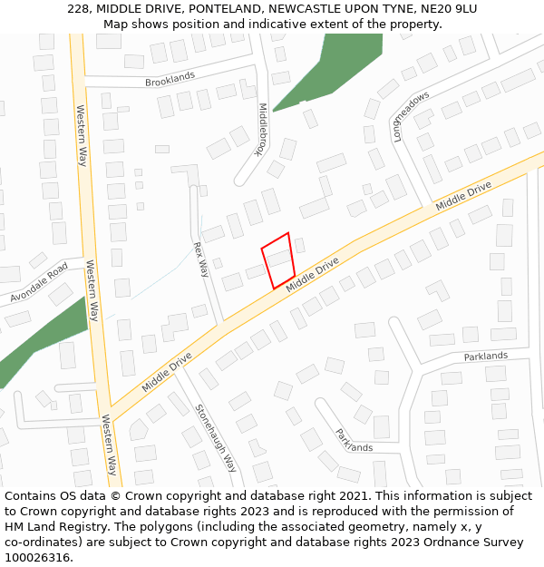 228, MIDDLE DRIVE, PONTELAND, NEWCASTLE UPON TYNE, NE20 9LU: Location map and indicative extent of plot