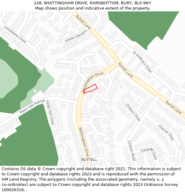 228, WHITTINGHAM DRIVE, RAMSBOTTOM, BURY, BL0 9NY: Location map and indicative extent of plot