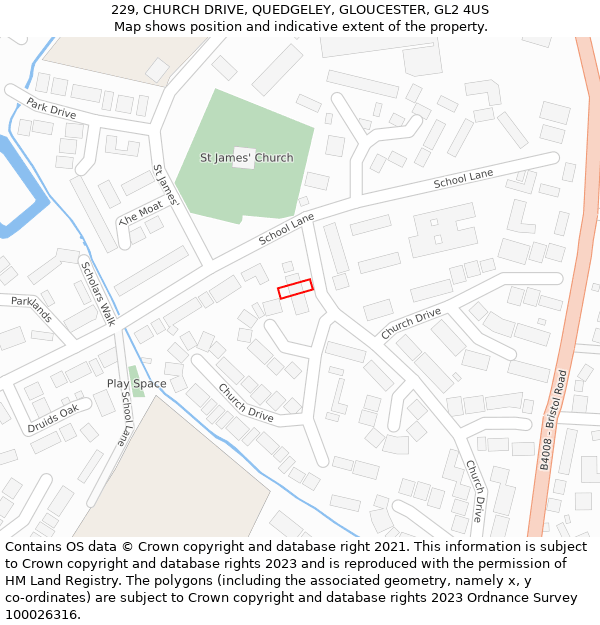 229, CHURCH DRIVE, QUEDGELEY, GLOUCESTER, GL2 4US: Location map and indicative extent of plot