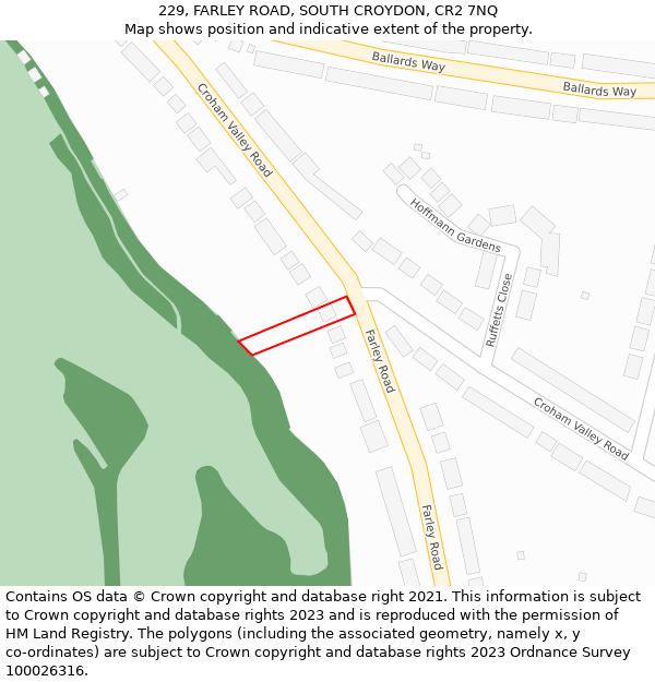 229, FARLEY ROAD, SOUTH CROYDON, CR2 7NQ: Location map and indicative extent of plot