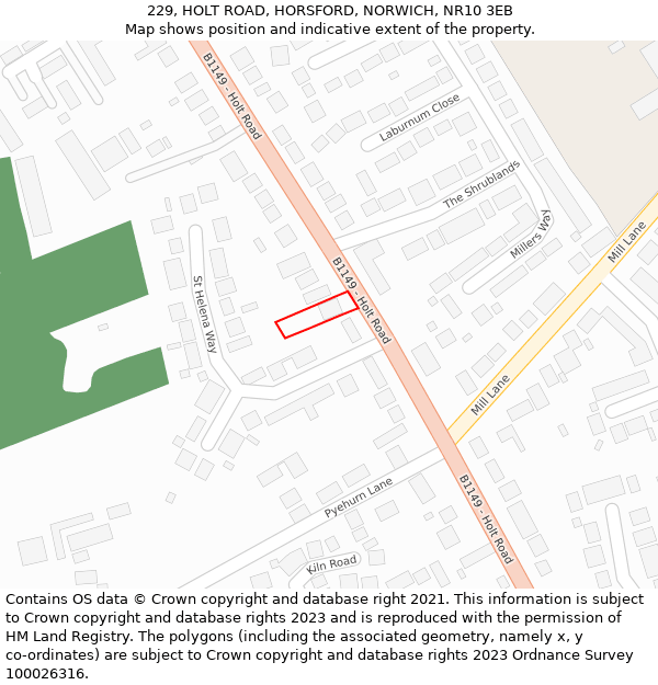 229, HOLT ROAD, HORSFORD, NORWICH, NR10 3EB: Location map and indicative extent of plot