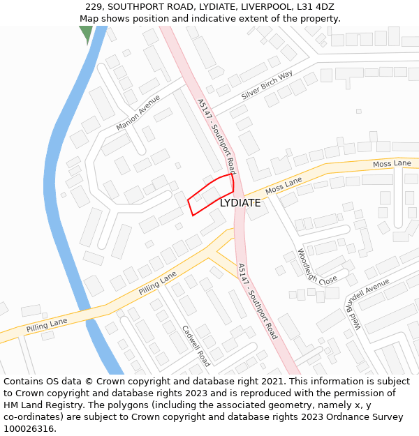 229, SOUTHPORT ROAD, LYDIATE, LIVERPOOL, L31 4DZ: Location map and indicative extent of plot