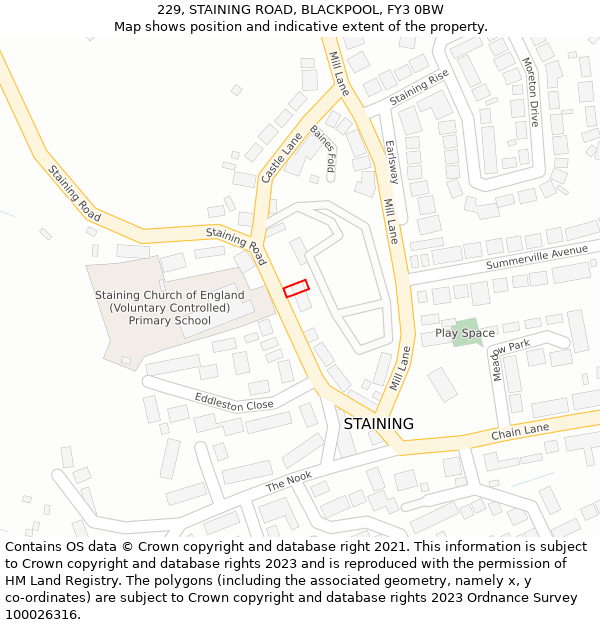 229, STAINING ROAD, BLACKPOOL, FY3 0BW: Location map and indicative extent of plot