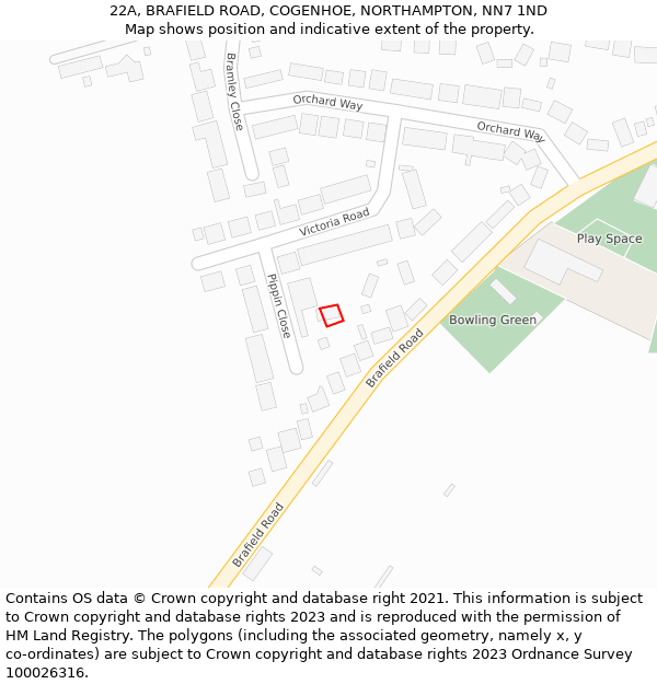 22A, BRAFIELD ROAD, COGENHOE, NORTHAMPTON, NN7 1ND: Location map and indicative extent of plot