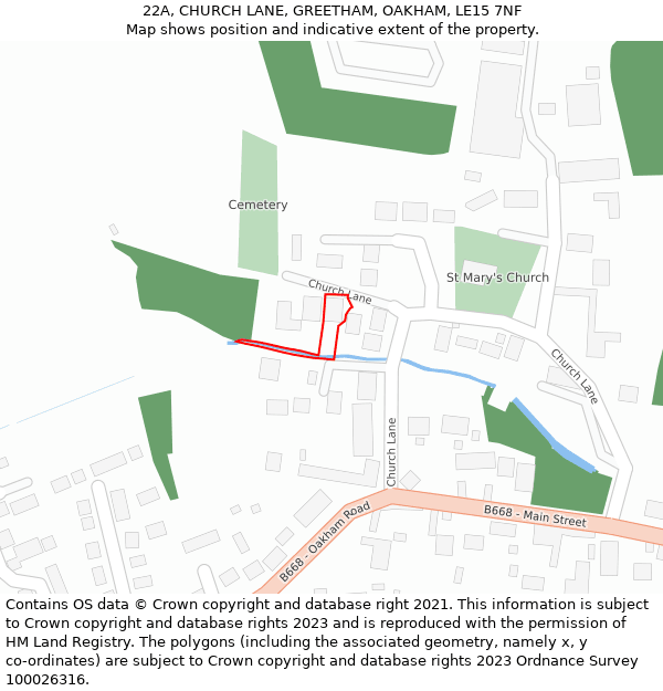 22A, CHURCH LANE, GREETHAM, OAKHAM, LE15 7NF: Location map and indicative extent of plot