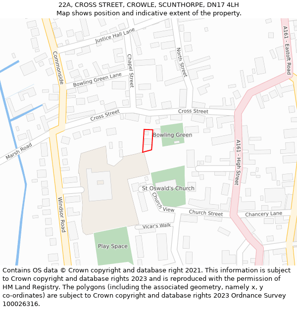 22A, CROSS STREET, CROWLE, SCUNTHORPE, DN17 4LH: Location map and indicative extent of plot