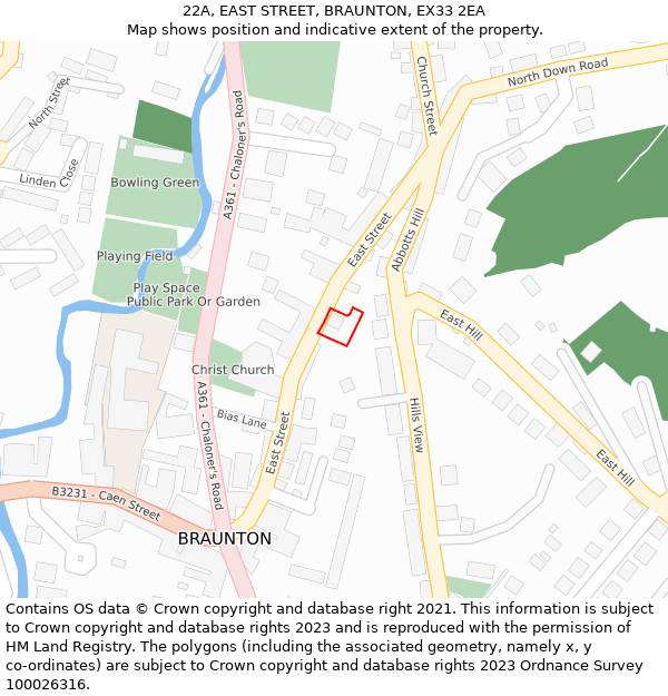 22A, EAST STREET, BRAUNTON, EX33 2EA: Location map and indicative extent of plot