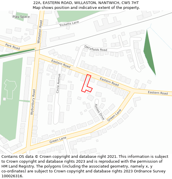 22A, EASTERN ROAD, WILLASTON, NANTWICH, CW5 7HT: Location map and indicative extent of plot