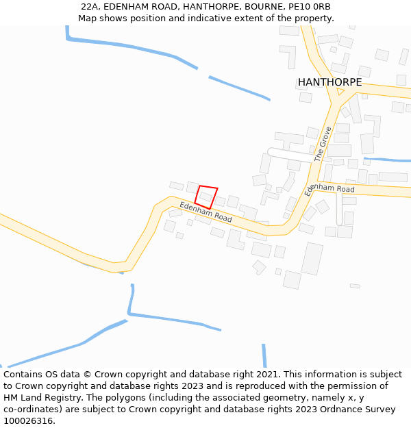 22A, EDENHAM ROAD, HANTHORPE, BOURNE, PE10 0RB: Location map and indicative extent of plot