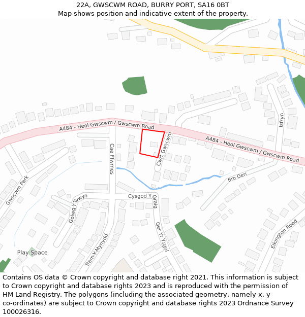 22A, GWSCWM ROAD, BURRY PORT, SA16 0BT: Location map and indicative extent of plot