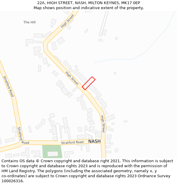 22A, HIGH STREET, NASH, MILTON KEYNES, MK17 0EP: Location map and indicative extent of plot