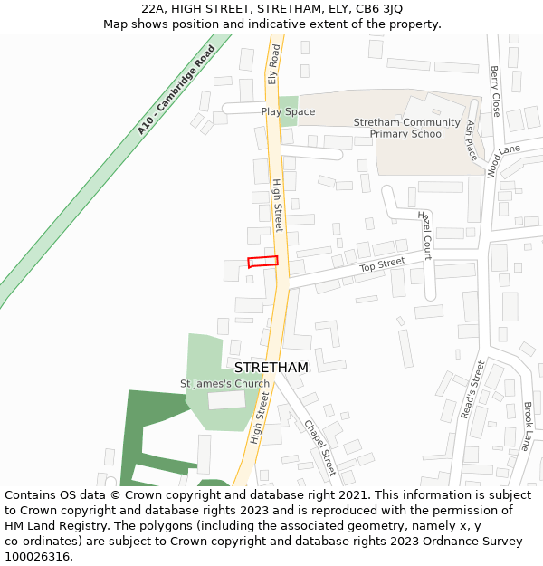 22A, HIGH STREET, STRETHAM, ELY, CB6 3JQ: Location map and indicative extent of plot