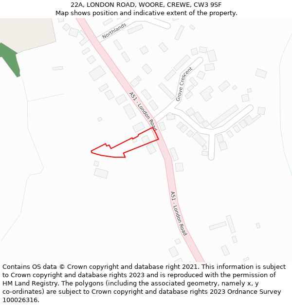 22A, LONDON ROAD, WOORE, CREWE, CW3 9SF: Location map and indicative extent of plot