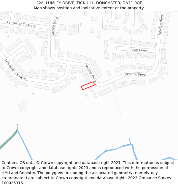 22A, LUMLEY DRIVE, TICKHILL, DONCASTER, DN11 9QE: Location map and indicative extent of plot