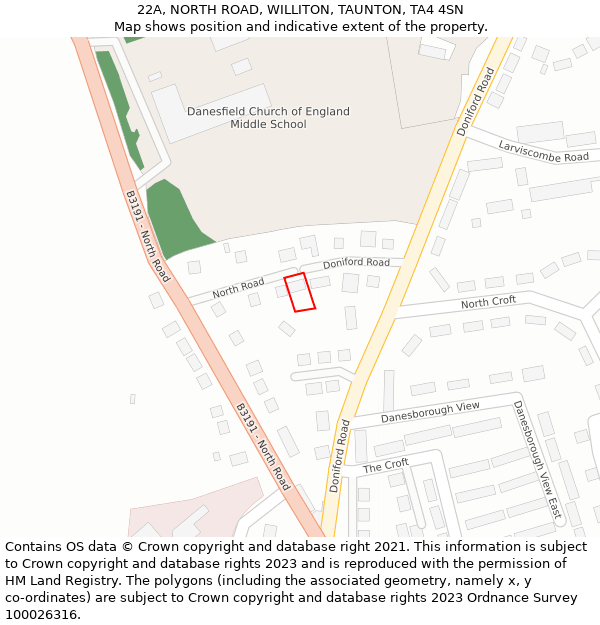 22A, NORTH ROAD, WILLITON, TAUNTON, TA4 4SN: Location map and indicative extent of plot