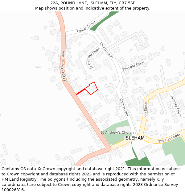 22A, POUND LANE, ISLEHAM, ELY, CB7 5SF: Location map and indicative extent of plot