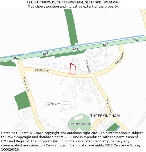 22A, SALTERSWAY, THREEKINGHAM, SLEAFORD, NG34 0AU: Location map and indicative extent of plot