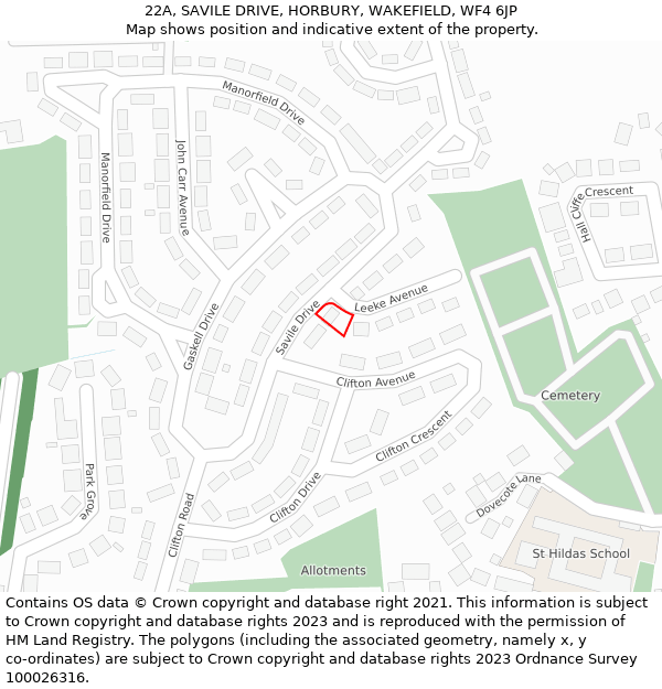 22A, SAVILE DRIVE, HORBURY, WAKEFIELD, WF4 6JP: Location map and indicative extent of plot