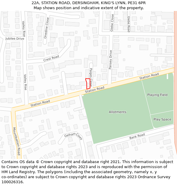 22A, STATION ROAD, DERSINGHAM, KING'S LYNN, PE31 6PR: Location map and indicative extent of plot