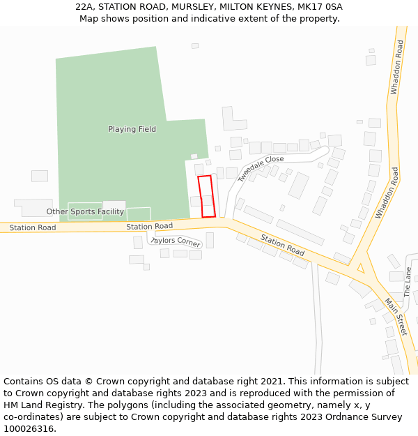 22A, STATION ROAD, MURSLEY, MILTON KEYNES, MK17 0SA: Location map and indicative extent of plot