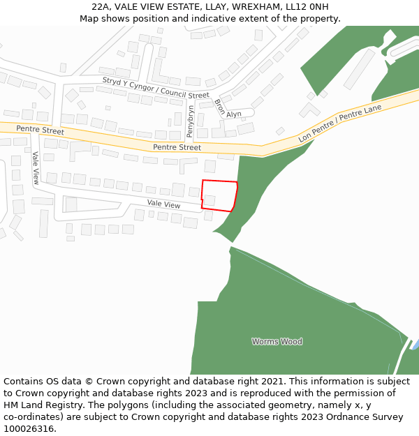 22A, VALE VIEW ESTATE, LLAY, WREXHAM, LL12 0NH: Location map and indicative extent of plot