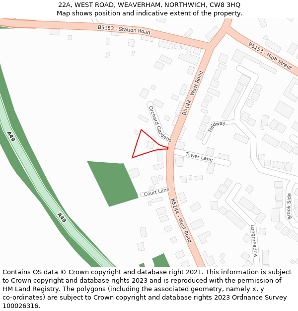 22A, WEST ROAD, WEAVERHAM, NORTHWICH, CW8 3HQ: Location map and indicative extent of plot