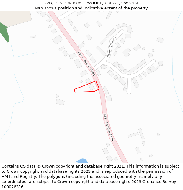 22B, LONDON ROAD, WOORE, CREWE, CW3 9SF: Location map and indicative extent of plot