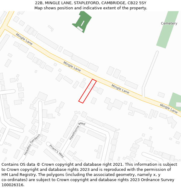 22B, MINGLE LANE, STAPLEFORD, CAMBRIDGE, CB22 5SY: Location map and indicative extent of plot