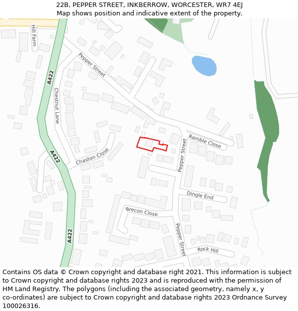 22B, PEPPER STREET, INKBERROW, WORCESTER, WR7 4EJ: Location map and indicative extent of plot