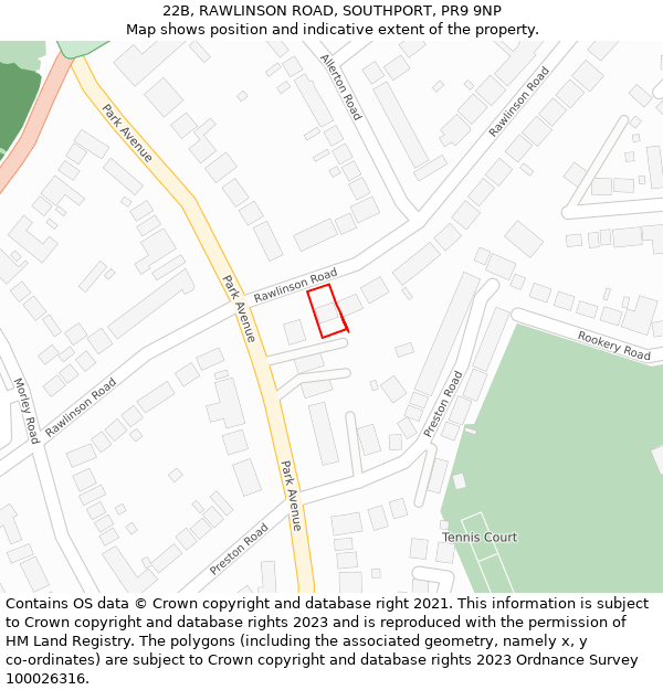 22B, RAWLINSON ROAD, SOUTHPORT, PR9 9NP: Location map and indicative extent of plot