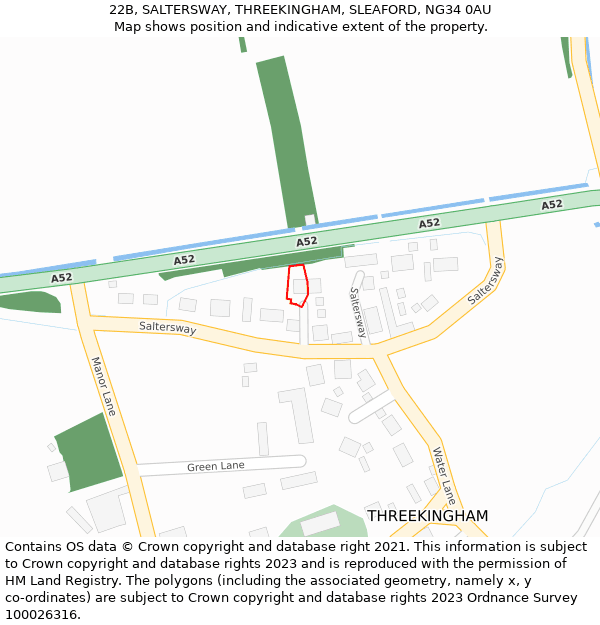 22B, SALTERSWAY, THREEKINGHAM, SLEAFORD, NG34 0AU: Location map and indicative extent of plot