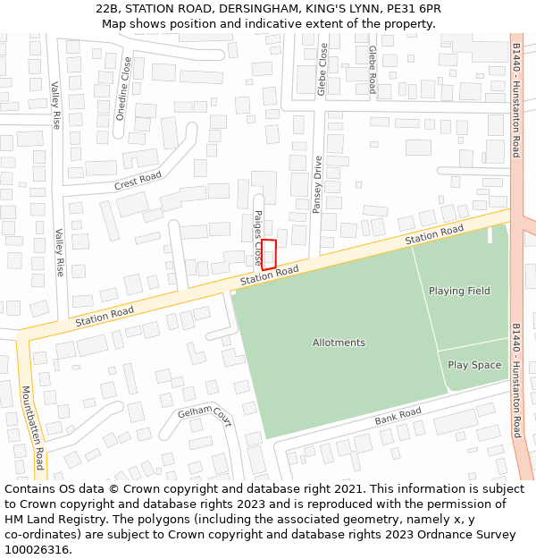22B, STATION ROAD, DERSINGHAM, KING'S LYNN, PE31 6PR: Location map and indicative extent of plot