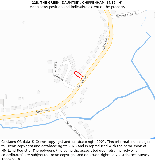 22B, THE GREEN, DAUNTSEY, CHIPPENHAM, SN15 4HY: Location map and indicative extent of plot